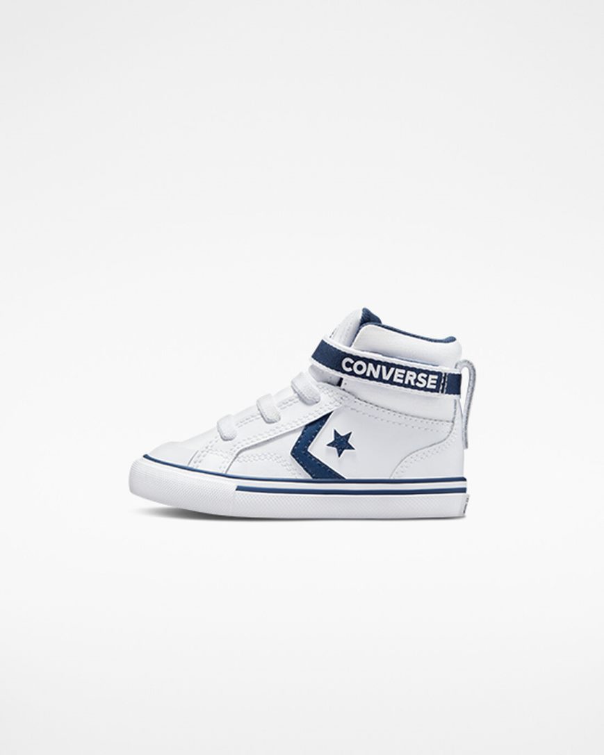 Boys' Converse Pro Blaze Strap Easy-On Varsity Club High Top Shoes White / Navy / White | AU 1C903Q